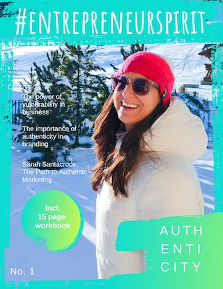 A woman in a red jacket is standing in the snow with the words entrepreneur spirit.